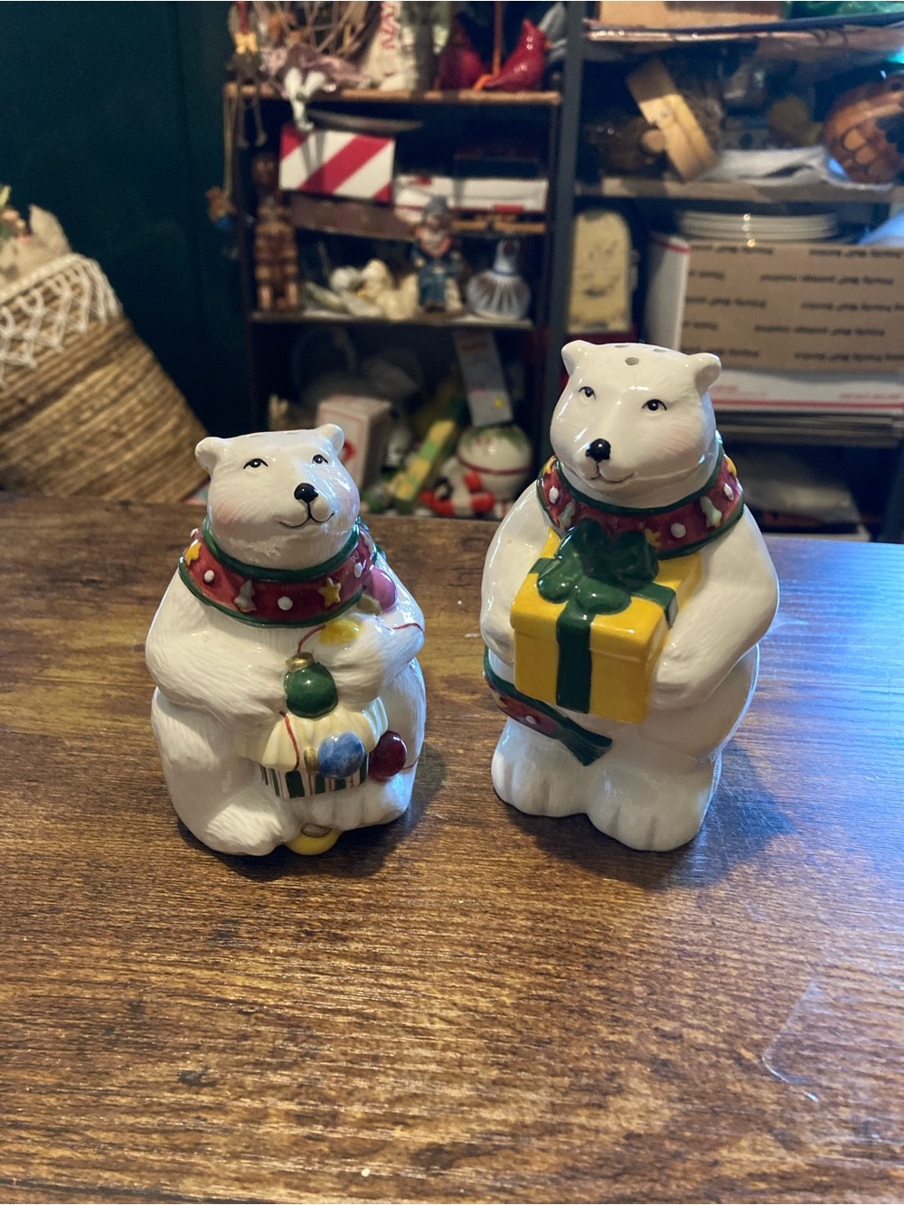 Ceramic Christmas polar bears salt and pepper shakers